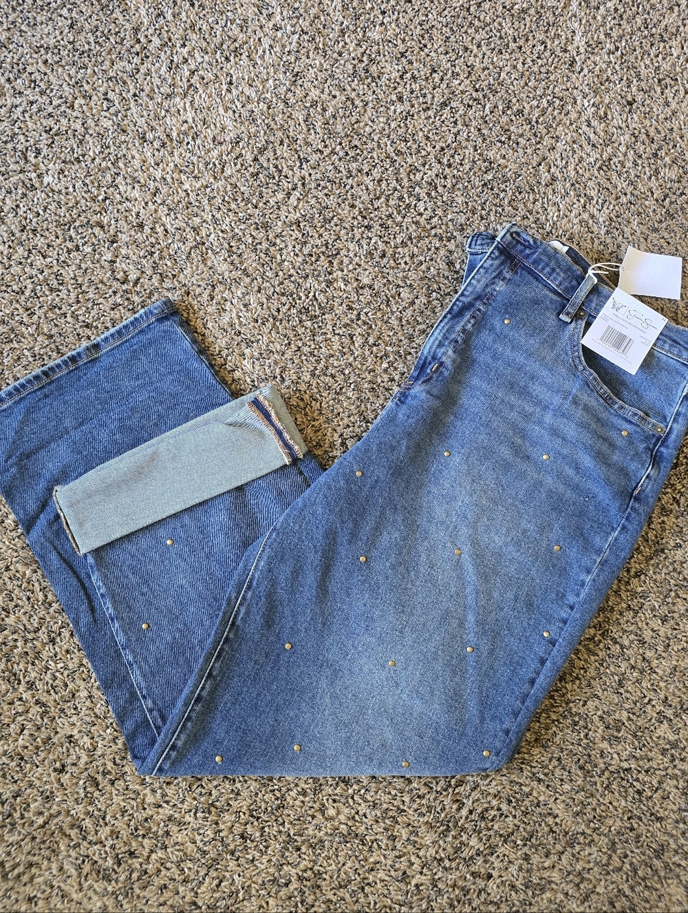 Zinnia Jessica Simpson Women's Stud-Accent Wide Leg Boyfriend Jeans